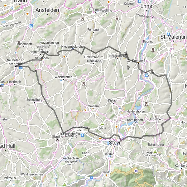 Kartminiatyr av "Neuhofen an der Krems til Schloss Gschwendt" sykkelinspirasjon i Oberösterreich, Austria. Generert av Tarmacs.app sykkelrutoplanlegger