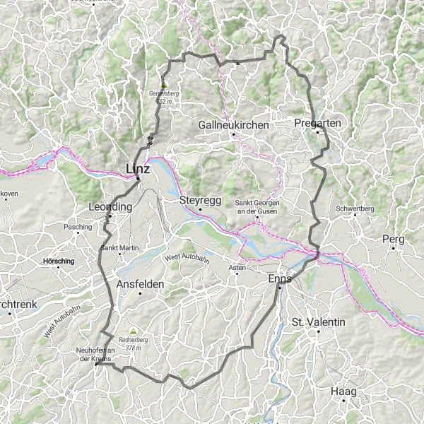 Mapa miniatúra "Trasa Klangvulkan" cyklistická inšpirácia v Oberösterreich, Austria. Vygenerované cyklistickým plánovačom trás Tarmacs.app