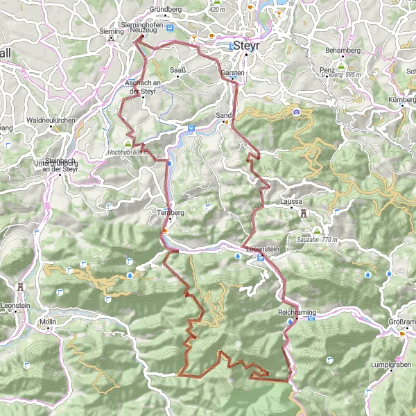Zemljevid v pomanjšavi "Kolesarska tura Garsten - Letten - Rehkogel" kolesarske inspiracije v Oberösterreich, Austria. Generirano z načrtovalcem kolesarskih poti Tarmacs.app