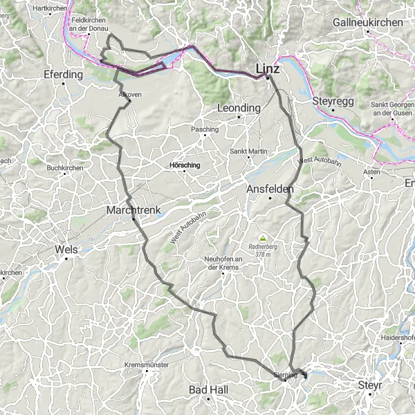 Miniatuurkaart van de fietsinspiratie "Historische roadtrip door Oberösterreich" in Oberösterreich, Austria. Gemaakt door de Tarmacs.app fietsrouteplanner