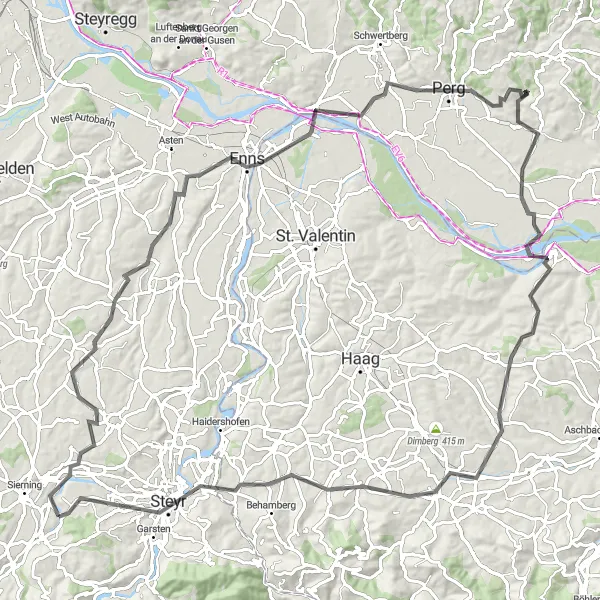 Map miniature of "Explore the Enns Valley on Road" cycling inspiration in Oberösterreich, Austria. Generated by Tarmacs.app cycling route planner