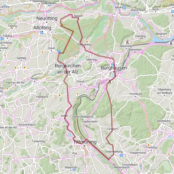 Kartminiatyr av "Grusväg cykeltur till Tarsdorf" cykelinspiration i Oberösterreich, Austria. Genererad av Tarmacs.app cykelruttplanerare