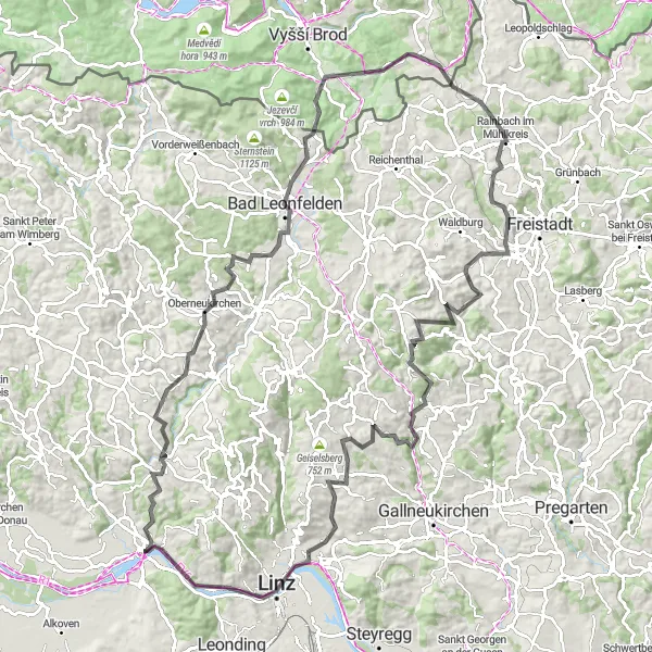 Miniatura mapy "Ekstremalna trasa rowerowa z Ottensheim" - trasy rowerowej w Oberösterreich, Austria. Wygenerowane przez planer tras rowerowych Tarmacs.app