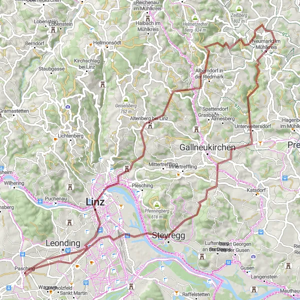 Miniatuurkaart van de fietsinspiratie "Gravelavontuur in Oberösterreich" in Oberösterreich, Austria. Gemaakt door de Tarmacs.app fietsrouteplanner