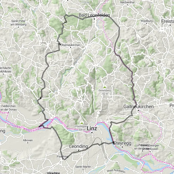 Miniatuurkaart van de fietsinspiratie "Fietsen door Oberösterreich" in Oberösterreich, Austria. Gemaakt door de Tarmacs.app fietsrouteplanner