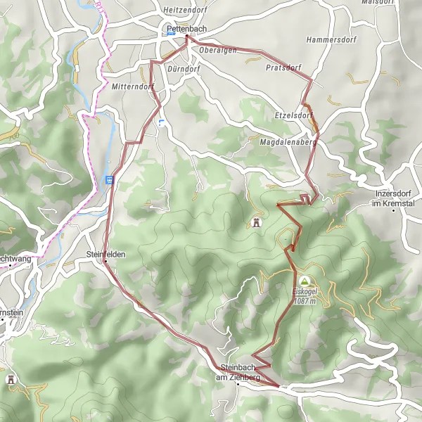Miniatuurkaart van de fietsinspiratie "Gravelroute Pettenbach - Steinbach am Ziehberg" in Oberösterreich, Austria. Gemaakt door de Tarmacs.app fietsrouteplanner