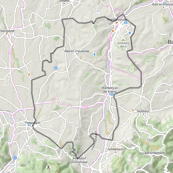 Map miniature of "Hidden Gems of Oberösterreich" cycling inspiration in Oberösterreich, Austria. Generated by Tarmacs.app cycling route planner