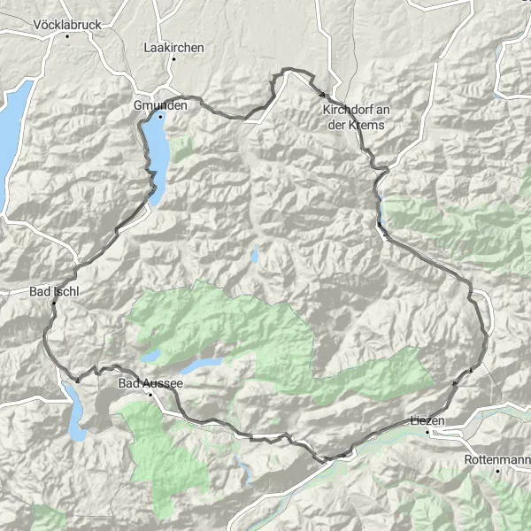 Mapa miniatúra "Náročný okruh s množstvom zaujímavostí" cyklistická inšpirácia v Oberösterreich, Austria. Vygenerované cyklistickým plánovačom trás Tarmacs.app