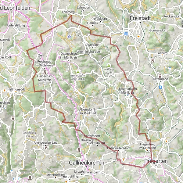 Karttaminiaatyyri "Scenic Gravel Route to Hagenberg im Mühlkreis" pyöräilyinspiraatiosta alueella Oberösterreich, Austria. Luotu Tarmacs.app pyöräilyreittisuunnittelijalla