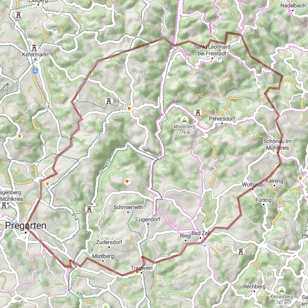 Zemljevid v pomanjšavi "Skrita lepota podeželske pokrajine" kolesarske inspiracije v Oberösterreich, Austria. Generirano z načrtovalcem kolesarskih poti Tarmacs.app