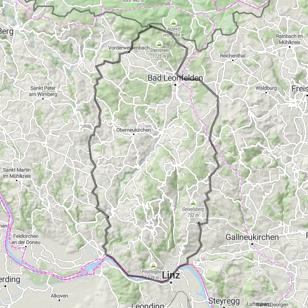 Karten-Miniaturansicht der Radinspiration "Herausforderung Mühlviertel" in Oberösterreich, Austria. Erstellt vom Tarmacs.app-Routenplaner für Radtouren