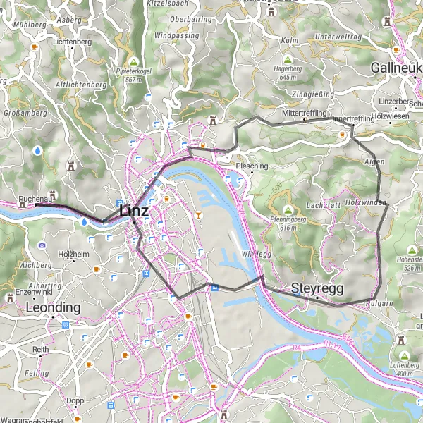 Miniatua del mapa de inspiración ciclista "Ruta Panorámica por Oberösterreich" en Oberösterreich, Austria. Generado por Tarmacs.app planificador de rutas ciclistas