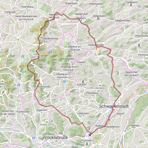 Map miniature of "Gravel Exploration of Upper Austria" cycling inspiration in Oberösterreich, Austria. Generated by Tarmacs.app cycling route planner