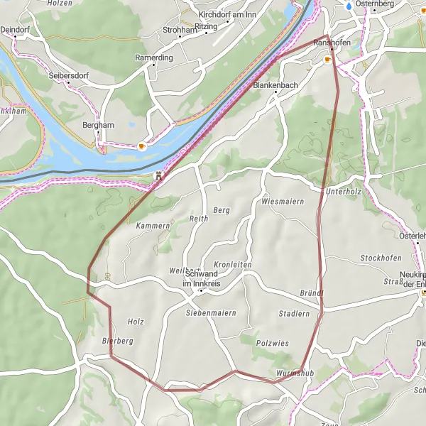 Miniature de la carte de l'inspiration cycliste "Parcours de découverte de Ranshofen" dans la Oberösterreich, Austria. Générée par le planificateur d'itinéraire cycliste Tarmacs.app