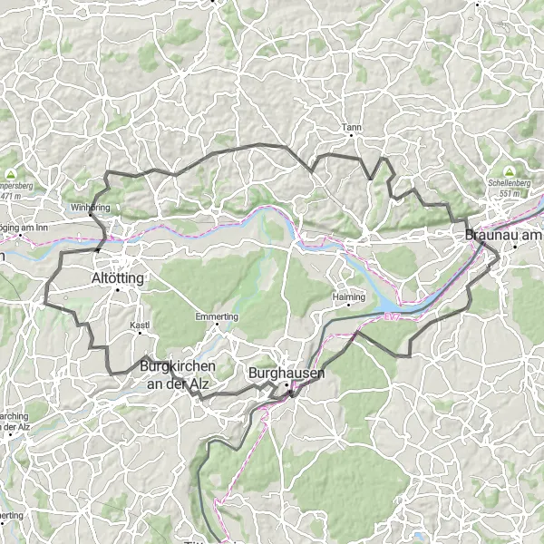 Miniatuurkaart van de fietsinspiratie "Historische kastelen en prachtige natuur" in Oberösterreich, Austria. Gemaakt door de Tarmacs.app fietsrouteplanner