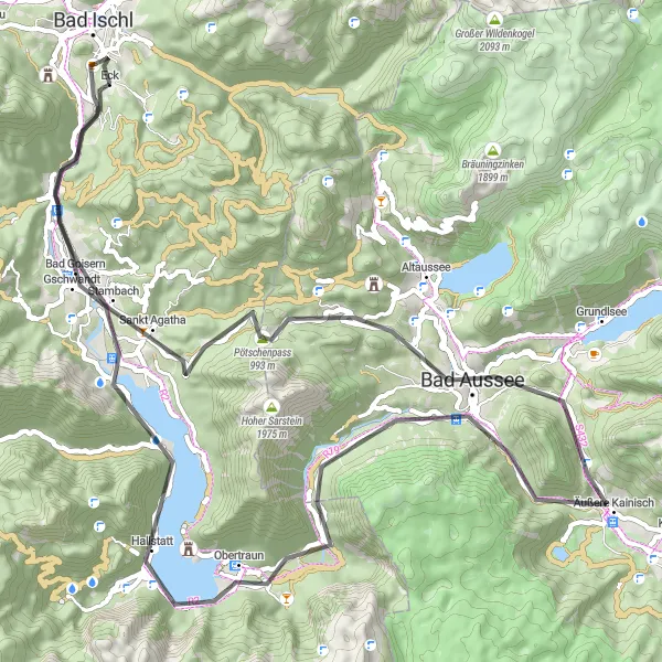 Kartminiatyr av "Lauffen til Bad Ischl Circuit" sykkelinspirasjon i Oberösterreich, Austria. Generert av Tarmacs.app sykkelrutoplanlegger