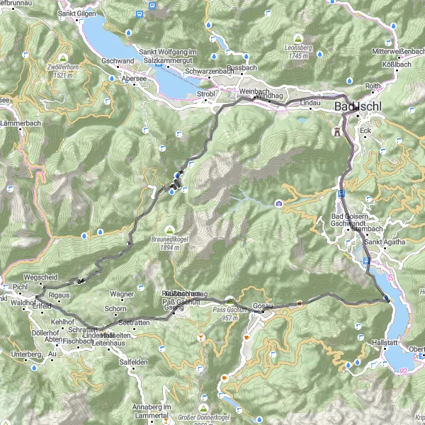 Map miniature of "The Peaks and Valleys of Oberösterreich" cycling inspiration in Oberösterreich, Austria. Generated by Tarmacs.app cycling route planner