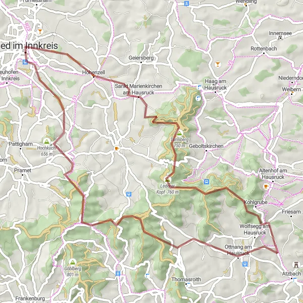 Kartminiatyr av "Backarnas utmaning" cykelinspiration i Oberösterreich, Austria. Genererad av Tarmacs.app cykelruttplanerare