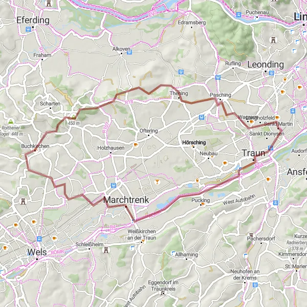 Kartminiatyr av "Naturskön Marchtrenk Grusväg" cykelinspiration i Oberösterreich, Austria. Genererad av Tarmacs.app cykelruttplanerare