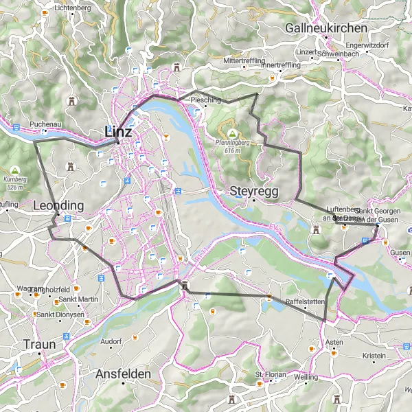 Map miniature of "Relaxing Road Cycling Tour near Sankt Georgen" cycling inspiration in Oberösterreich, Austria. Generated by Tarmacs.app cycling route planner