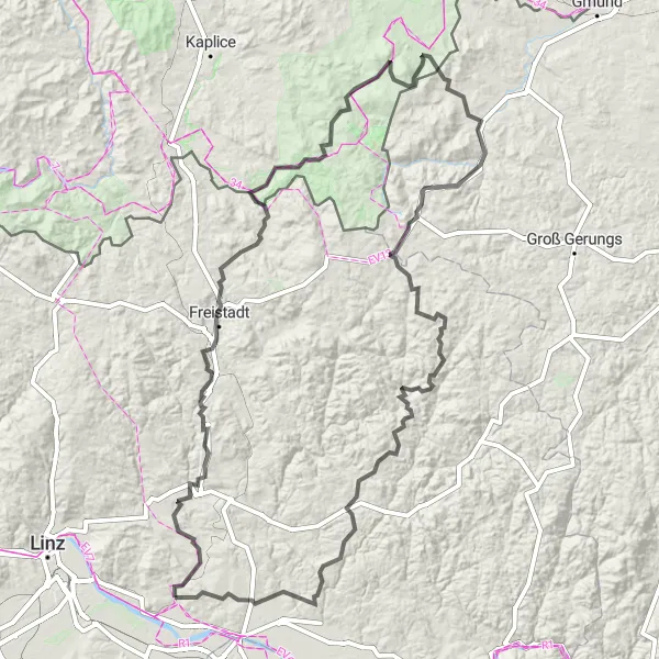 Miniature de la carte de l'inspiration cycliste "Tour des collines du Mühlviertel" dans la Oberösterreich, Austria. Générée par le planificateur d'itinéraire cycliste Tarmacs.app