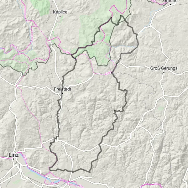 Miniatura della mappa di ispirazione al ciclismo "Sfida epica attraverso le vette dell'Alta Austria" nella regione di Oberösterreich, Austria. Generata da Tarmacs.app, pianificatore di rotte ciclistiche