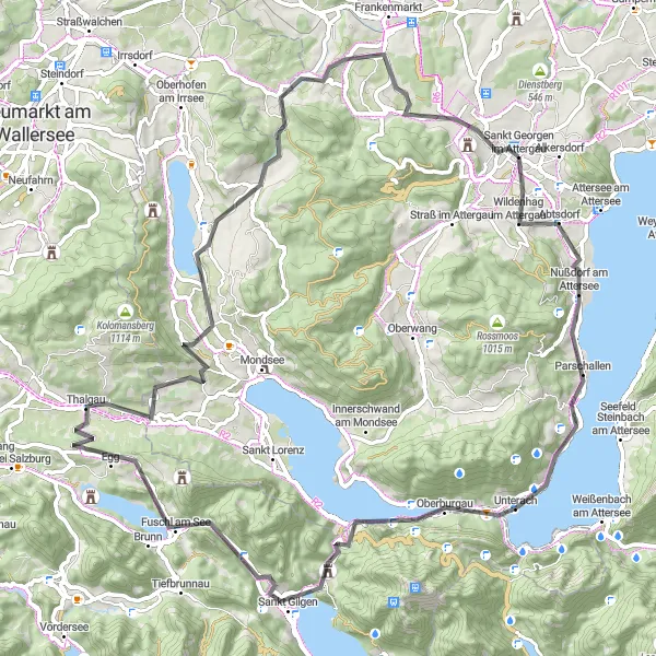 Map miniature of "Attergau Loop" cycling inspiration in Oberösterreich, Austria. Generated by Tarmacs.app cycling route planner