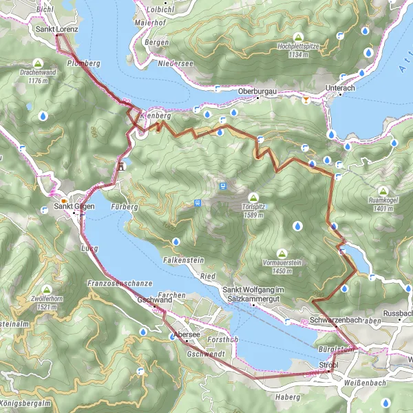 Miniaturní mapa "Gravel biking do malebného Sankt Gilgenu" inspirace pro cyklisty v oblasti Oberösterreich, Austria. Vytvořeno pomocí plánovače tras Tarmacs.app
