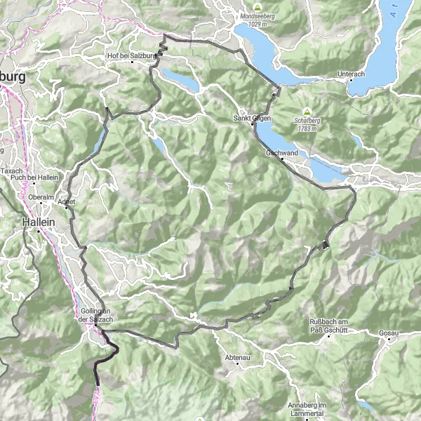 Miniature de la carte de l'inspiration cycliste "Défi routier Alpins (Route routière)" dans la Oberösterreich, Austria. Générée par le planificateur d'itinéraire cycliste Tarmacs.app