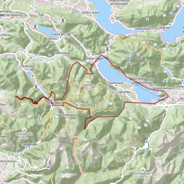 Miniaturekort af cykelinspirationen "Grusvej cykeltur til Sankt Wolfgang im Salzkammergut" i Oberösterreich, Austria. Genereret af Tarmacs.app cykelruteplanlægger