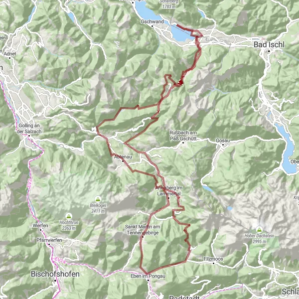 Zemljevid v pomanjšavi "Dachstein West Gravel Adventure" kolesarske inspiracije v Oberösterreich, Austria. Generirano z načrtovalcem kolesarskih poti Tarmacs.app