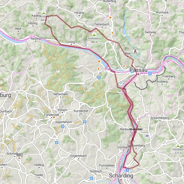 Miniatuurkaart van de fietsinspiratie "Ontdekkingstocht door Beierse en Oostenrijkse landschappen" in Oberösterreich, Austria. Gemaakt door de Tarmacs.app fietsrouteplanner