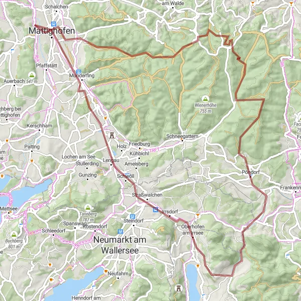 Kartminiatyr av "Rundtur fra Schalchen" sykkelinspirasjon i Oberösterreich, Austria. Generert av Tarmacs.app sykkelrutoplanlegger