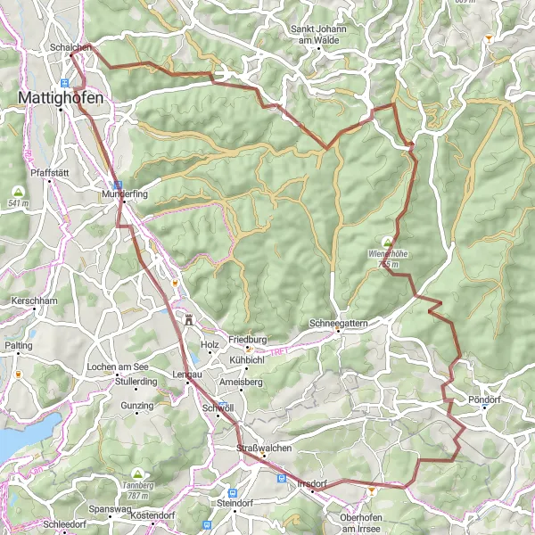 Miniaturní mapa "Gravelová trasa přes Wienerhöhe" inspirace pro cyklisty v oblasti Oberösterreich, Austria. Vytvořeno pomocí plánovače tras Tarmacs.app