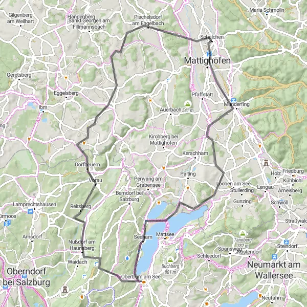 Mapa miniatúra "Cestná trasa z Schalchenu do Hitzleiten" cyklistická inšpirácia v Oberösterreich, Austria. Vygenerované cyklistickým plánovačom trás Tarmacs.app