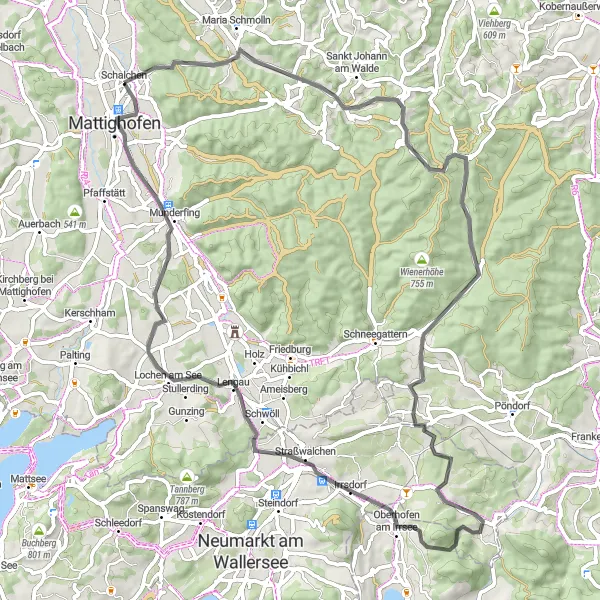 Miniaturní mapa "Cyklotrasa k Lengau" inspirace pro cyklisty v oblasti Oberösterreich, Austria. Vytvořeno pomocí plánovače tras Tarmacs.app