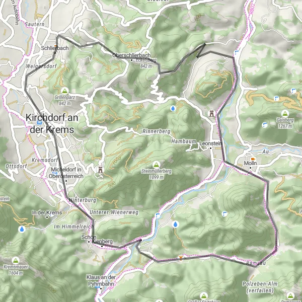 Map miniature of "Discovering Hidden Gems" cycling inspiration in Oberösterreich, Austria. Generated by Tarmacs.app cycling route planner