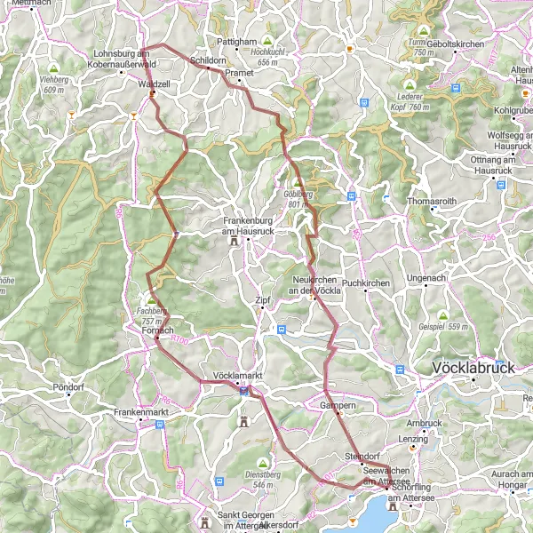 Map miniature of "Lake District Gravel Loop" cycling inspiration in Oberösterreich, Austria. Generated by Tarmacs.app cycling route planner