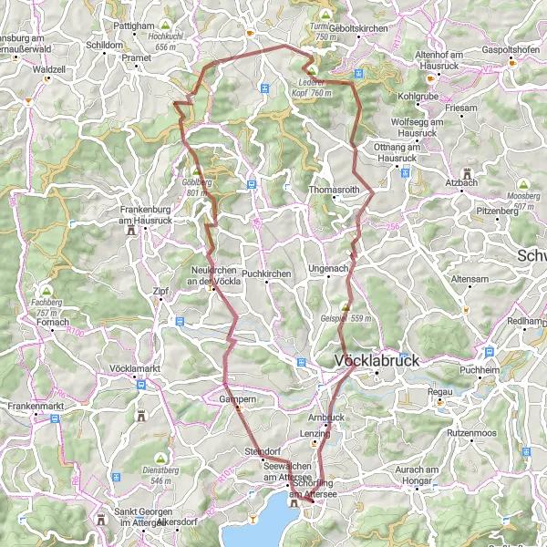 Miniatua del mapa de inspiración ciclista "Ruta por Gampern y Pichlwang" en Oberösterreich, Austria. Generado por Tarmacs.app planificador de rutas ciclistas