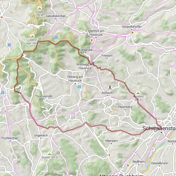 Kartminiatyr av "Äventyrliga grusvägar och natursköna vyer" cykelinspiration i Oberösterreich, Austria. Genererad av Tarmacs.app cykelruttplanerare