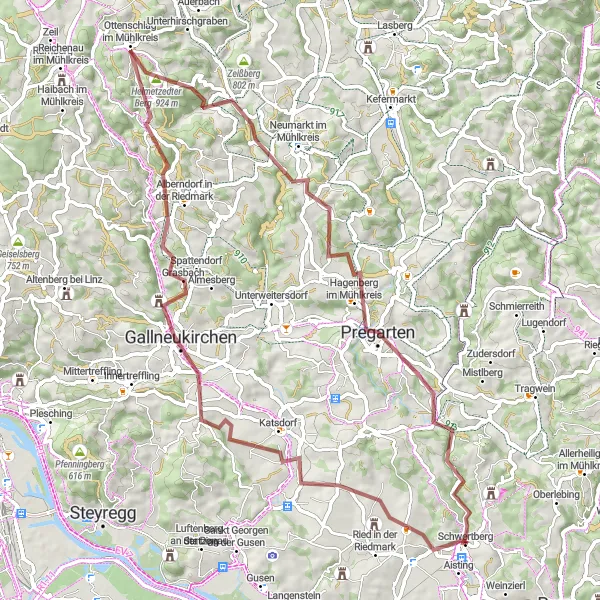 Kartminiatyr av "Grusväg äventyr runt Schwertberg" cykelinspiration i Oberösterreich, Austria. Genererad av Tarmacs.app cykelruttplanerare