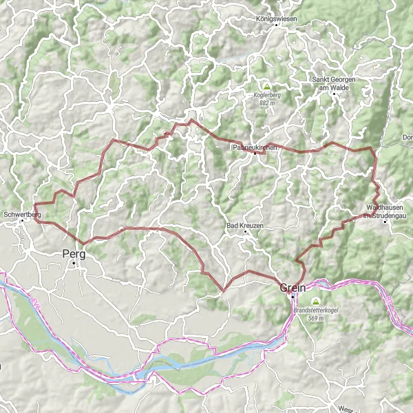 Map miniature of "Grueling Gravel Adventure" cycling inspiration in Oberösterreich, Austria. Generated by Tarmacs.app cycling route planner