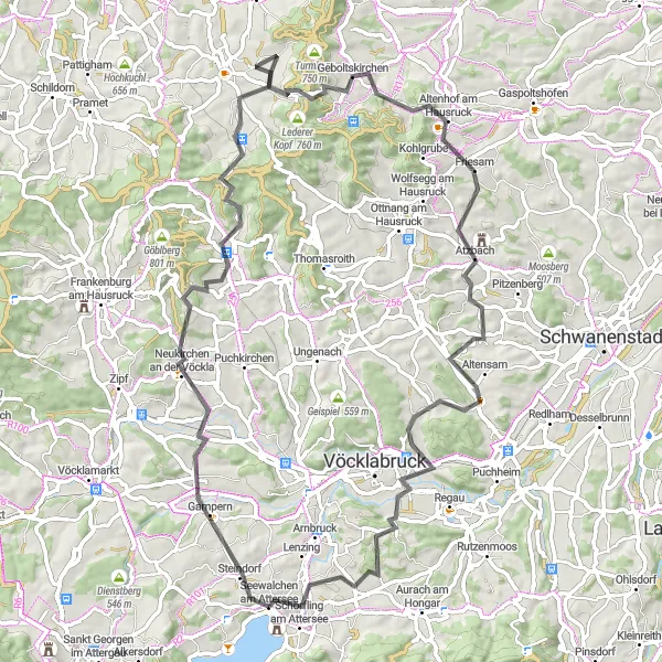 Mapa miniatúra "Okruh cez Schloss Aigen" cyklistická inšpirácia v Oberösterreich, Austria. Vygenerované cyklistickým plánovačom trás Tarmacs.app