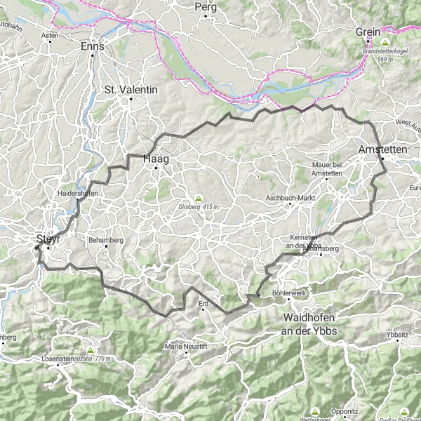 Miniatua del mapa de inspiración ciclista "Tour Escénico en Bicicleta por Oberösterreich" en Oberösterreich, Austria. Generado por Tarmacs.app planificador de rutas ciclistas