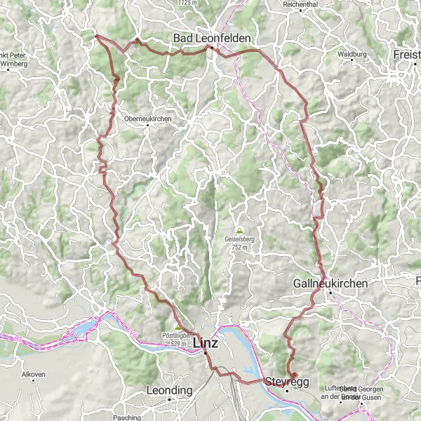 Map miniature of "Gravel Adventure" cycling inspiration in Oberösterreich, Austria. Generated by Tarmacs.app cycling route planner