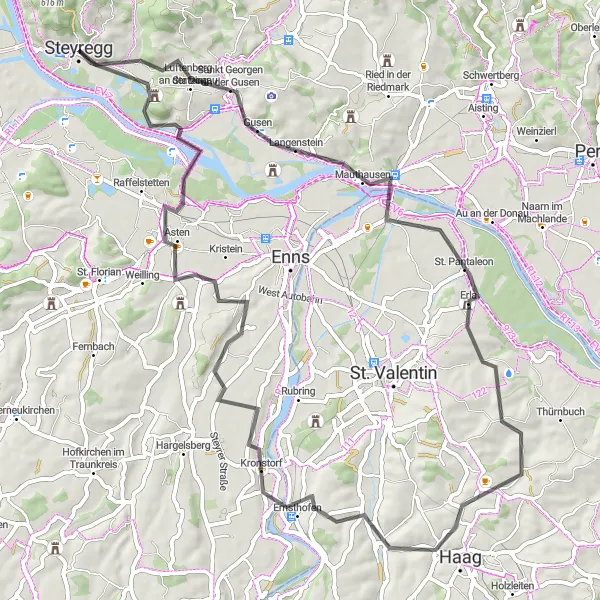 Map miniature of "Mauthausen Loop" cycling inspiration in Oberösterreich, Austria. Generated by Tarmacs.app cycling route planner