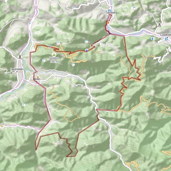 Miniatua del mapa de inspiración ciclista "Ruta de Grava Molln-Ternberg-Molln" en Oberösterreich, Austria. Generado por Tarmacs.app planificador de rutas ciclistas
