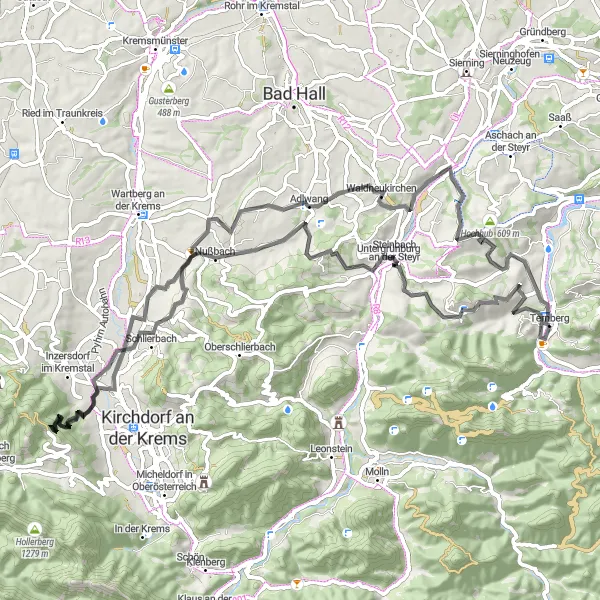 Map miniature of "Hochhub Loop" cycling inspiration in Oberösterreich, Austria. Generated by Tarmacs.app cycling route planner