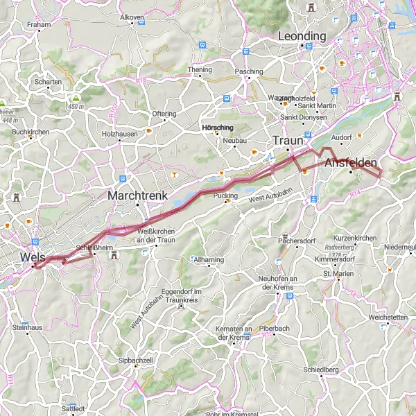 Miniatura mapy "Trasa Gravelowa dookoła Thalheim bei Wels" - trasy rowerowej w Oberösterreich, Austria. Wygenerowane przez planer tras rowerowych Tarmacs.app