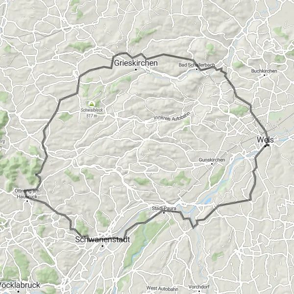 Miniaturekort af cykelinspirationen "Historisk cykeltur til Wels og Grieskirchen" i Oberösterreich, Austria. Genereret af Tarmacs.app cykelruteplanlægger